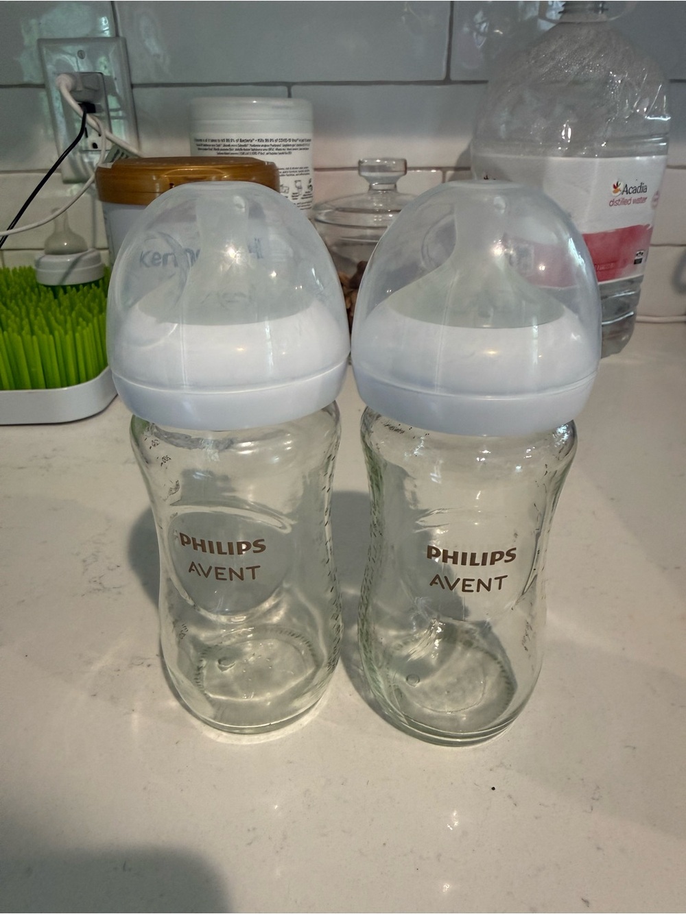 Phillips AVENT Natural Glass Baby Bottles 8 oz with Caps size 3 nipples